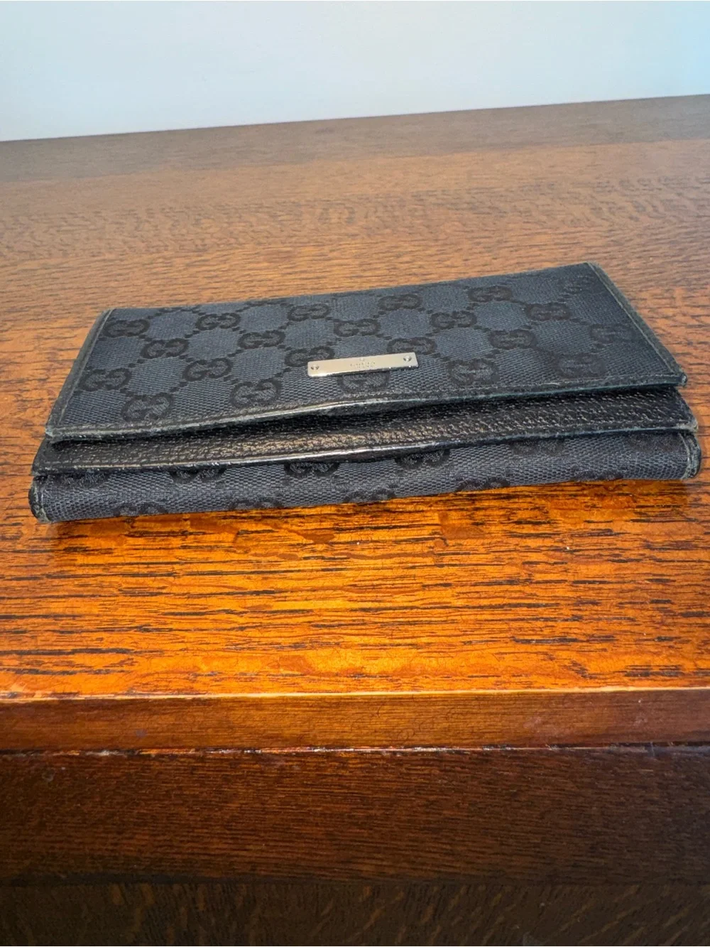Gucci Black GG Monogram Canvas Long Wallet w/COA